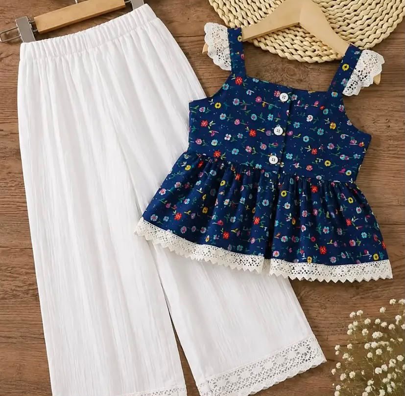 Floral Peplum Top and Wide-Leg Pants Set