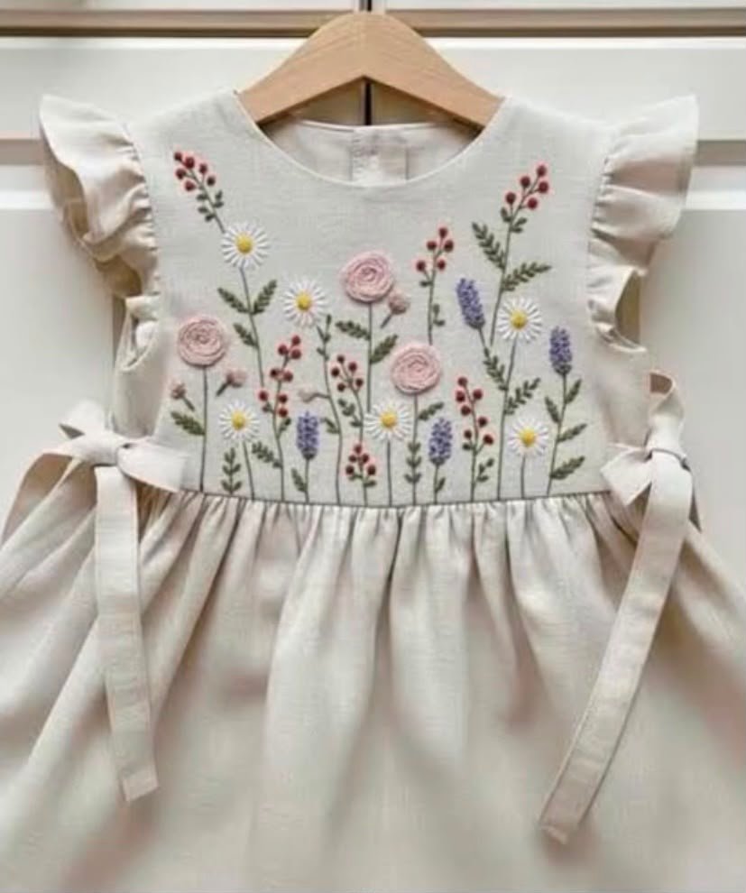 Embroidered Floral Smocked-Style Dress