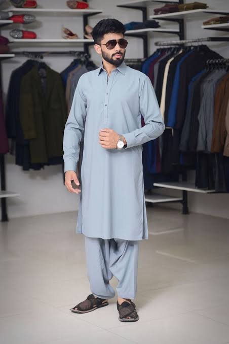 Men's Slate / Grey-Blue Wash & Wear Shalwar Kameez
