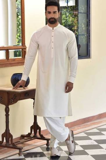 Men's Off-White / Cream Classic Shalwar Kameez